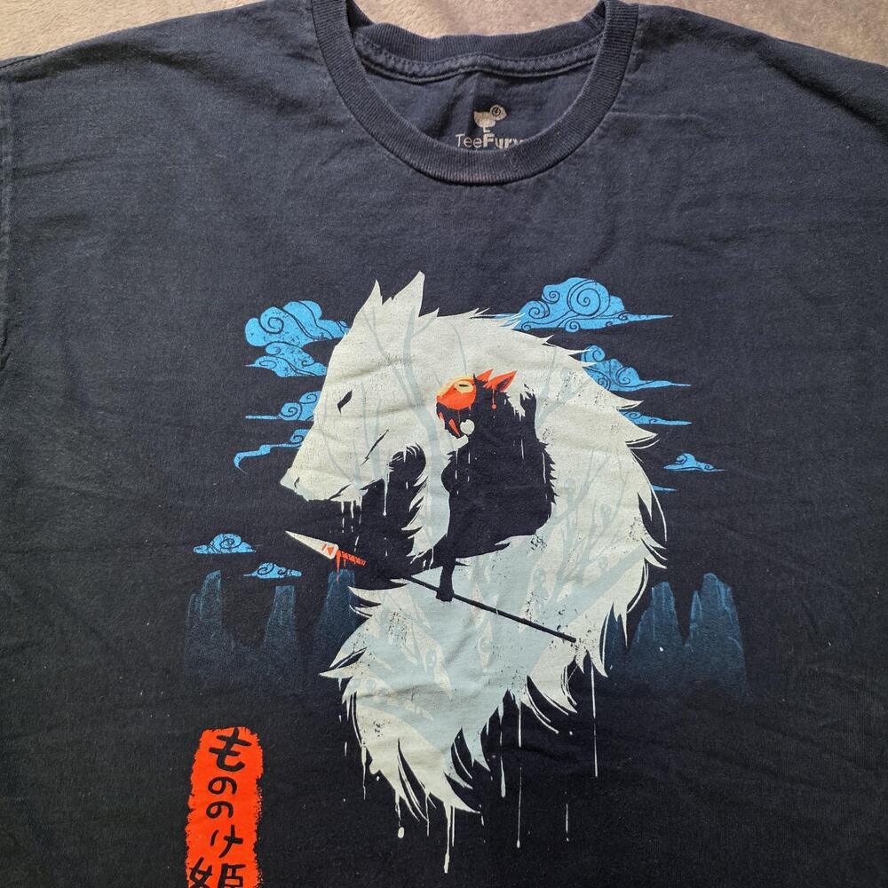 TeeFury Shirt Mens Large Blue Princess Mononoke Wolf Graphic Tee Ghibli